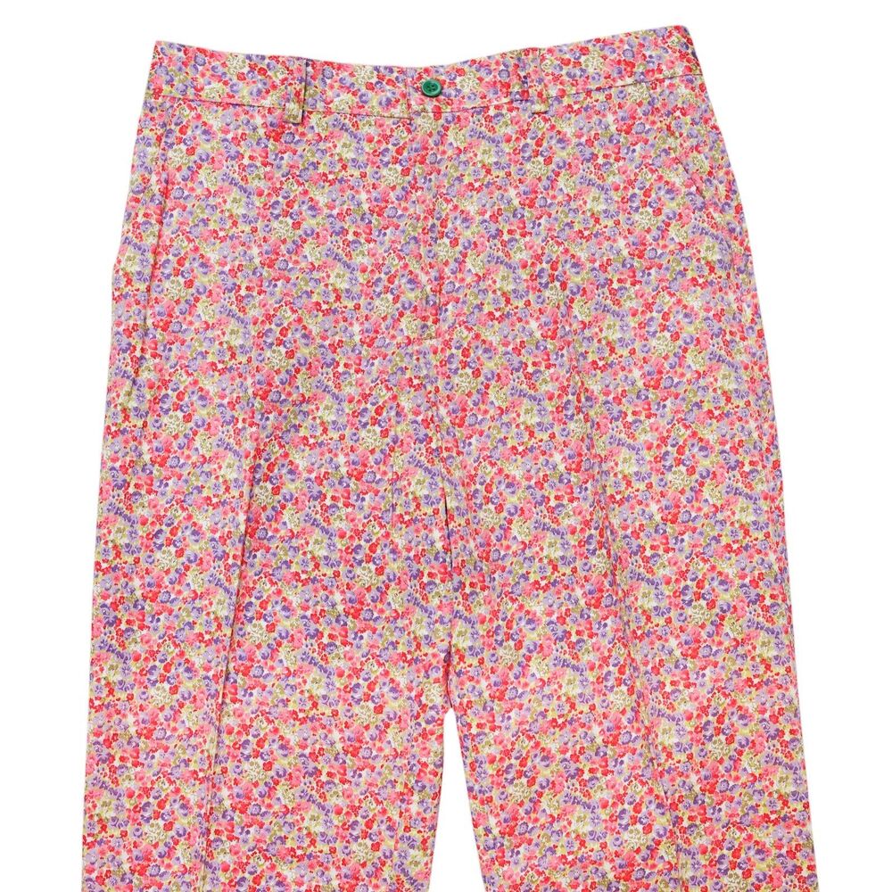 Mens 32 Pink Floral Print Pants Cotton Flat Front Straight Fit Dress Trousers